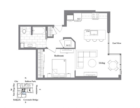 a floor plan of a house with a bedroom and a living room